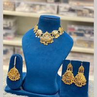 Hira Collections Traditional Gold Finish Choker Necklace Jewellery Set  