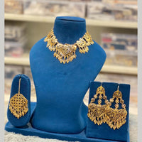 Hira Collections Traditional Gold Finish Choker Necklace Jewellery Set  
