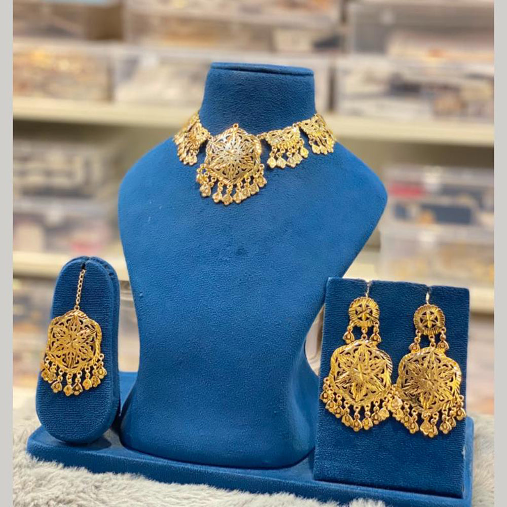 Hira Collections Traditional Gold Finish Choker Necklace Jewellery Set  