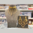 Hira Collections Traditional Gold Finish Pearl Choker Necklace Jewellery Set  