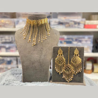 Hira Collections Traditional Gold Finish Pearl Choker Necklace Jewellery Set  