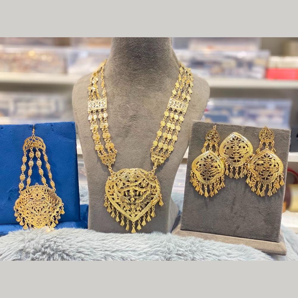 Hira Collections Traditional Gold Finish Pearl Necklace Jewellery Set  