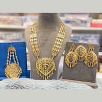 Hira Collections Traditional Gold Finish Pearl Necklace Jewellery Set  