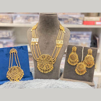 Hira Collections Traditional Gold Finish Pearl Necklace Jewellery Set  