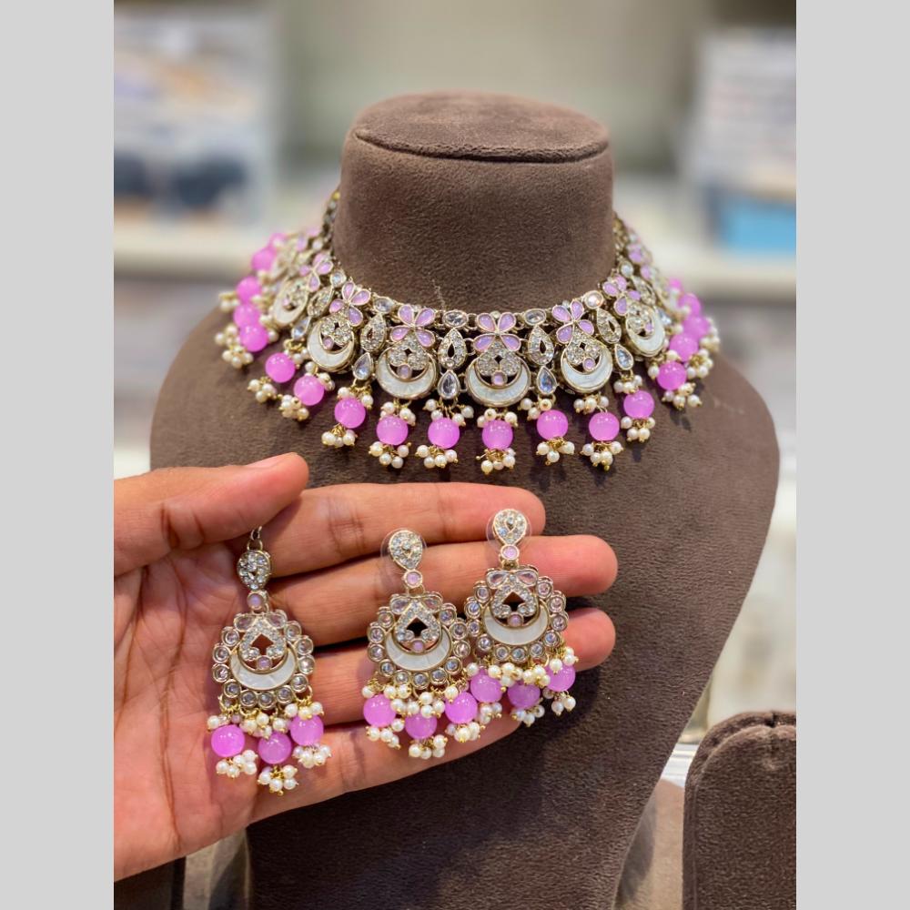 Hira Collections Royal Pota Stone And Beads Choker Necklace Set