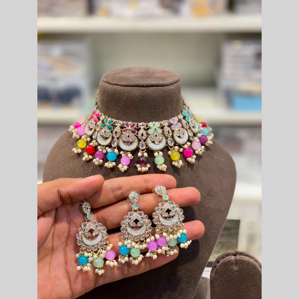 Hira Collections Royal Pota Stone And Beads Choker Necklace Set