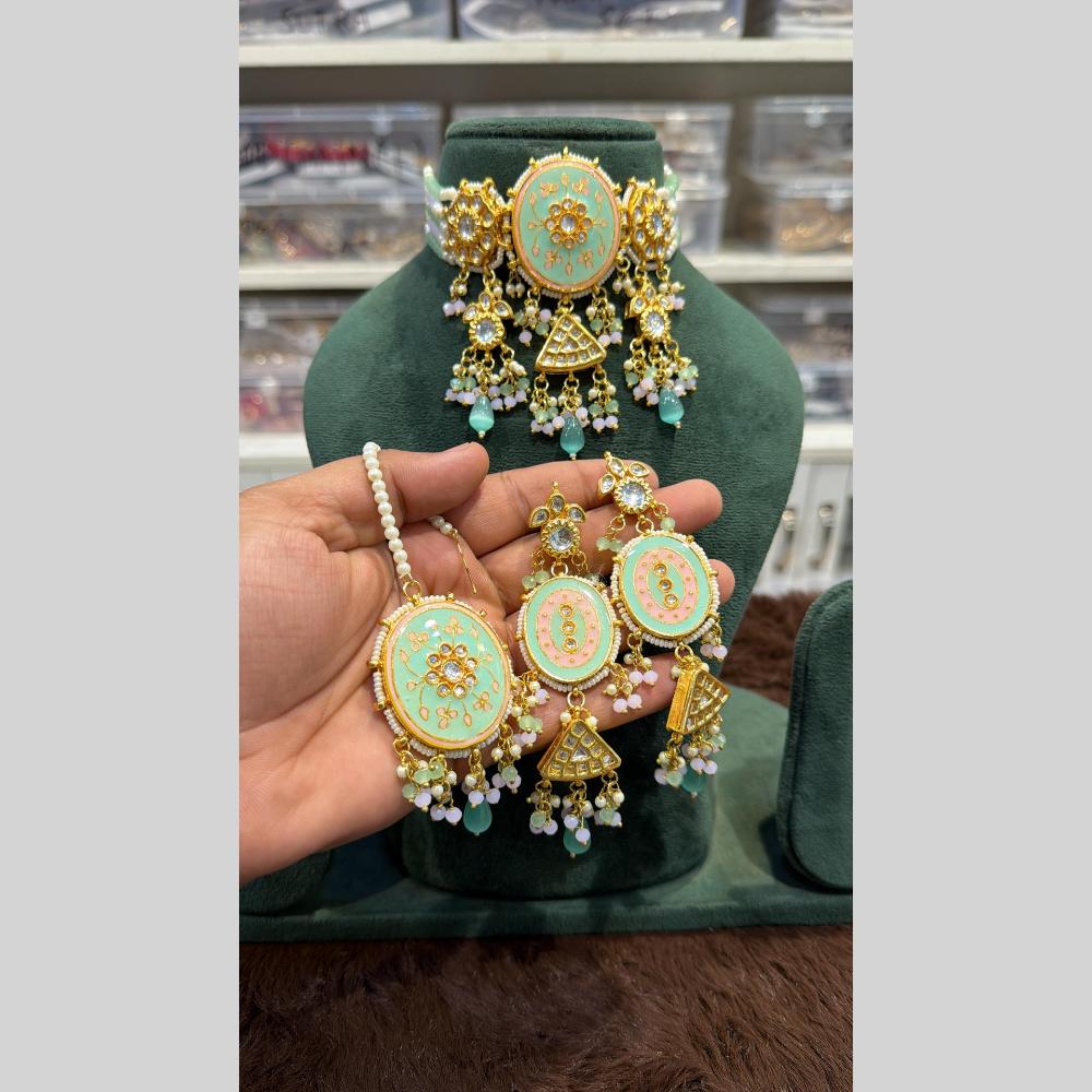 Hira Collections Royal Kundan Stone And Beads Choker Necklace Set