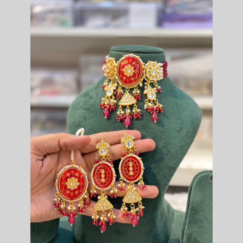 Hira Collections Royal Kundan Stone And Beads Choker Necklace Set
