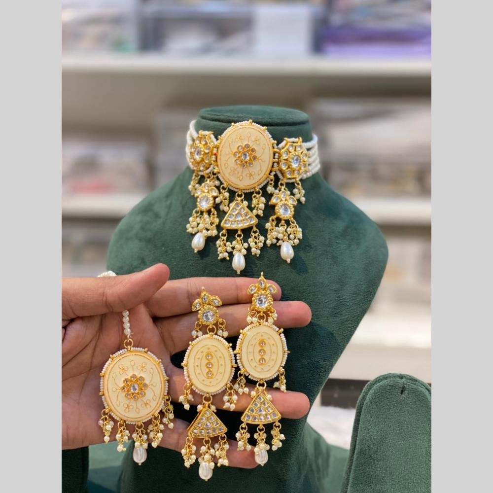 Hira Collections Royal Kundan Stone And Beads Choker Necklace Set