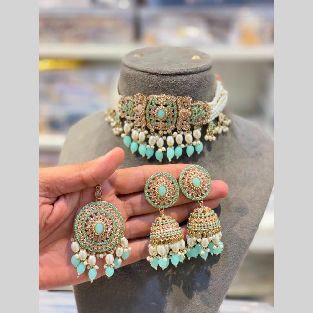 Hira Collections Beautiful Crystal Stone And Beads Choker Necklace Set