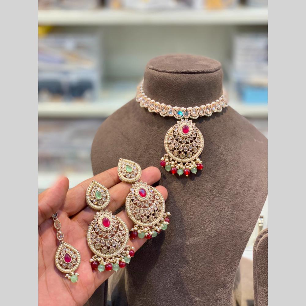 Hira Collections Beautiful Crystal Stone And Beads Choker Necklace Set