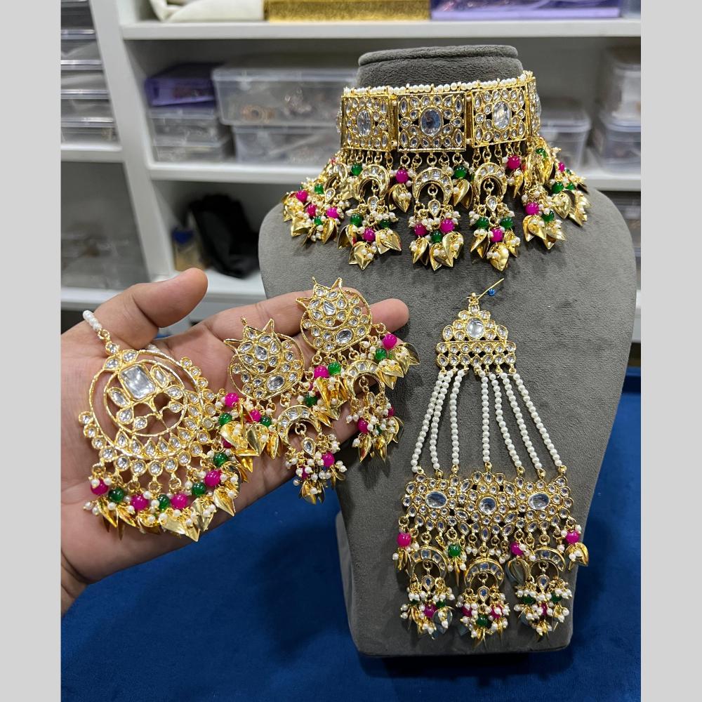 Hira Collections Royal Kundan Stone And Beads Choker Necklace Set