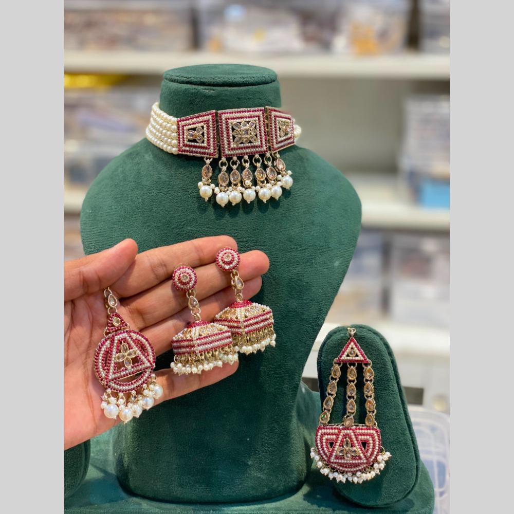 Hira Collections Beautiful Crystal Stone And Beads Choker Necklace Set