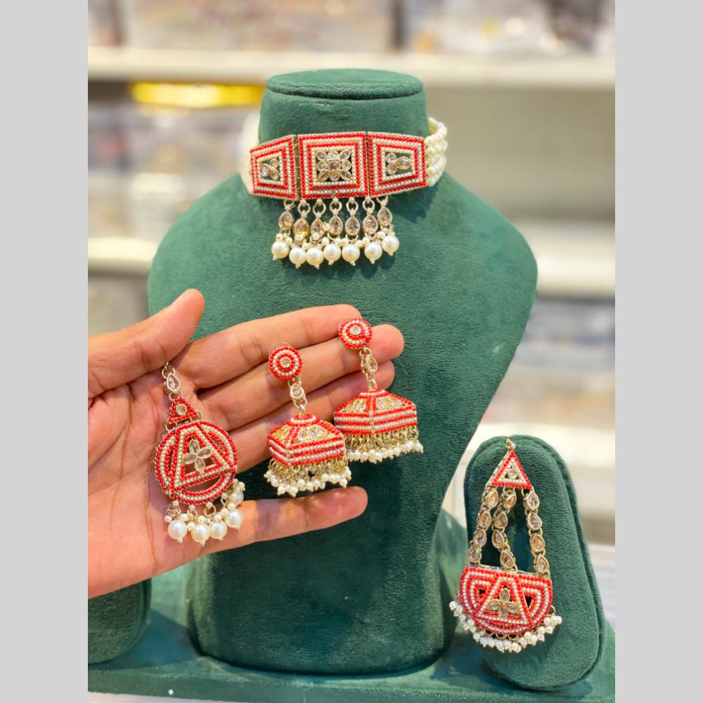 Hira Collections Beautiful Crystal Stone And Beads Choker Necklace Set