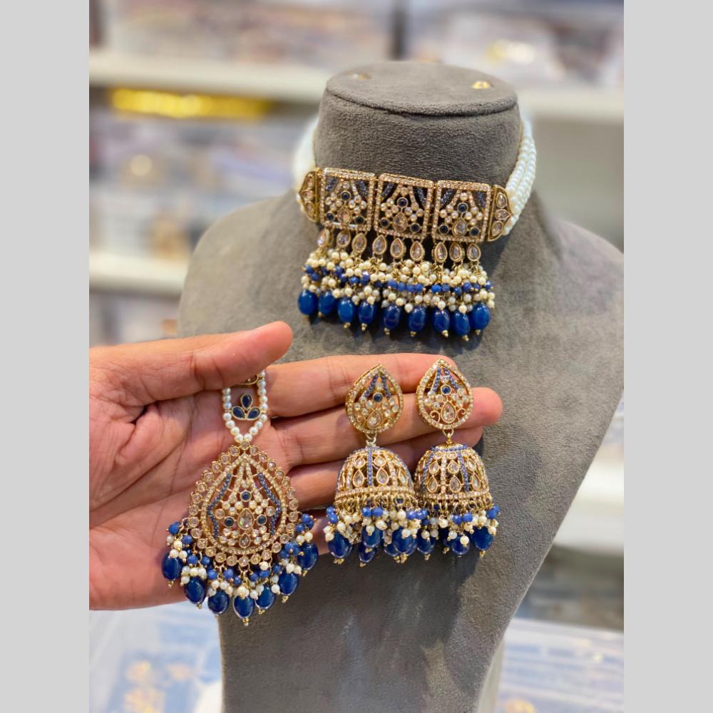 Hira Collections Beautiful Crystal Stone And Beads Choker Necklace Set