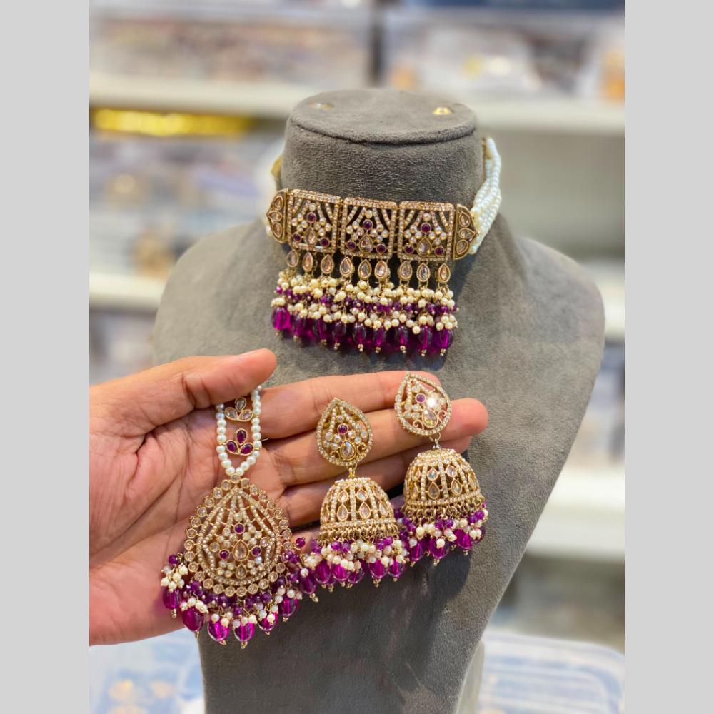 Hira Collections Beautiful Crystal Stone And Beads Choker Necklace Set