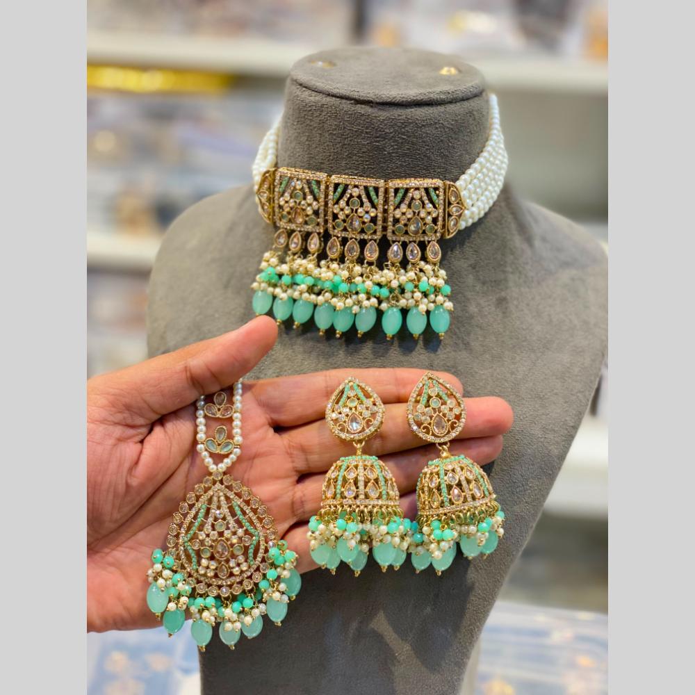 Hira Collections Beautiful Crystal Stone And Beads Choker Necklace Set