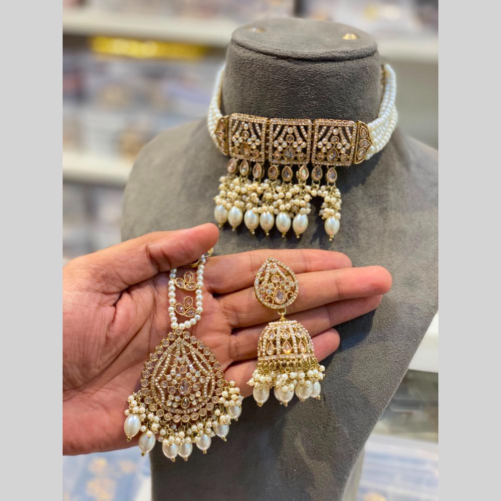 Hira Collections Beautiful Crystal Stone And Beads Choker Necklace Set