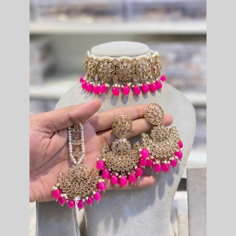 Hira Collections Beautiful Crystal Stone And Beads Choker Necklace Set