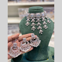 Hira Collections Rhodium Plated Beautiful Crystal Stone And Pearl Choker Necklace Set