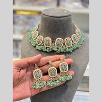 Hira Collections Beautiful Crystal Stone And Pearl Choker Necklace Set