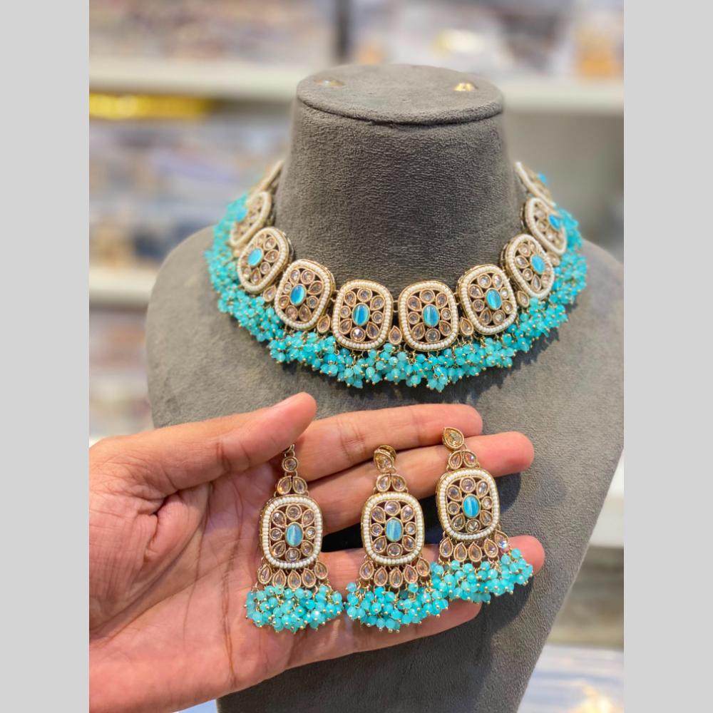 Hira Collections Beautiful Crystal Stone And Pearl Choker Necklace Set