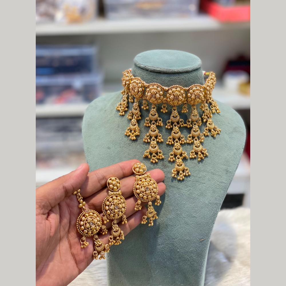 Hira Collections Traditional Gold Finish Choker Necklace Jewellery Set  