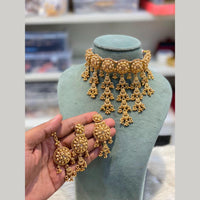 Hira Collections Traditional Gold Finish Choker Necklace Jewellery Set  