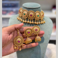 Hira Collections Beautiful Crystal Stone And Pearl Choker Necklace Set