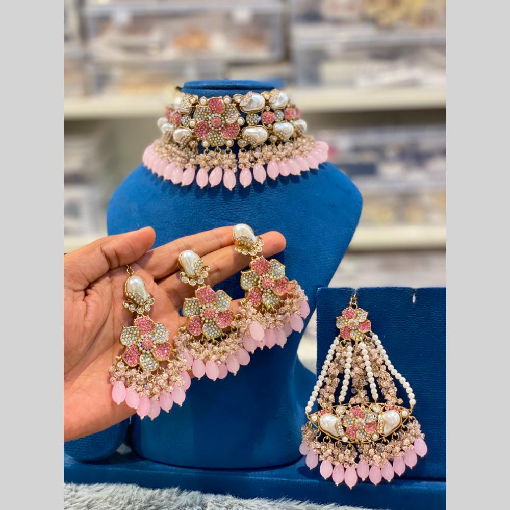 Hira Collections Gorgeous Floral Austrian Stone And Beads Choker Necklace Set