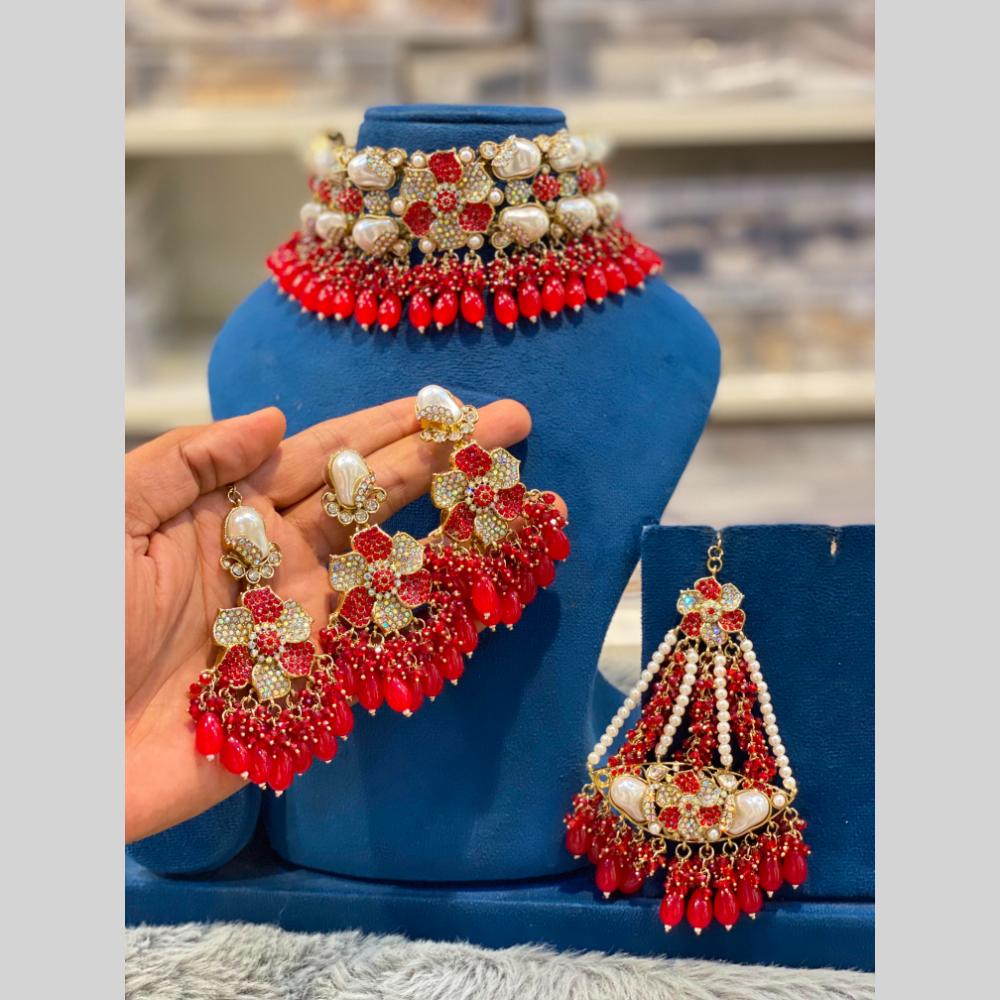 Hira Collections Gorgeous Floral Austrian Stone And Beads Choker Necklace Set