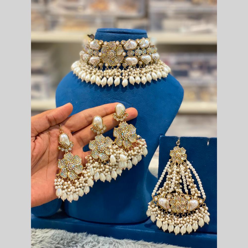 Hira Collections Gorgeous Floral Austrian Stone And Beads Choker Necklace Set