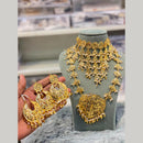 Hira Collections Traditional Gold Finish Pearl Double Necklace Jewellery Set  
