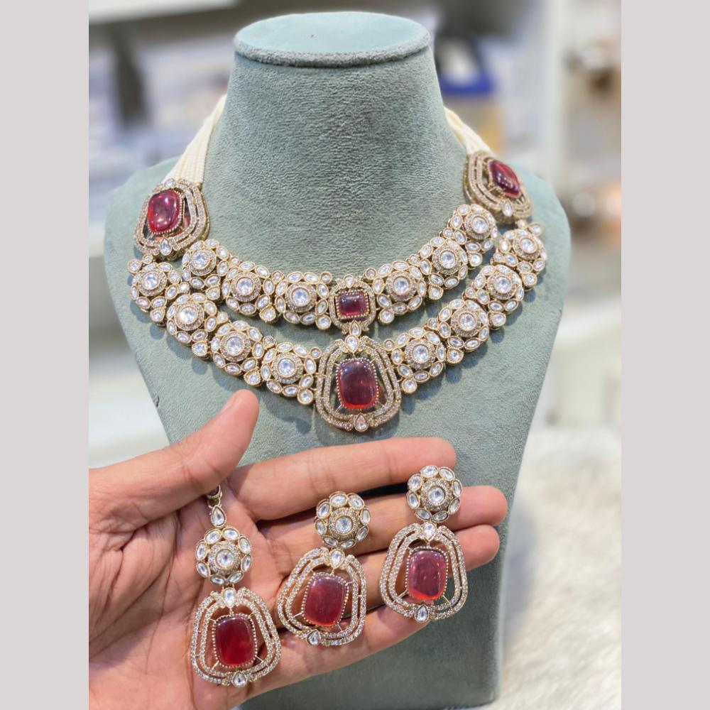 Hira Collections Designer Polki Kundan Stone And Pearl Choker Necklace Set 