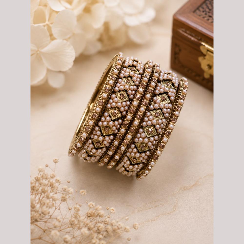 Hira Collections Austrian Stone And Pearl Bangles Set 