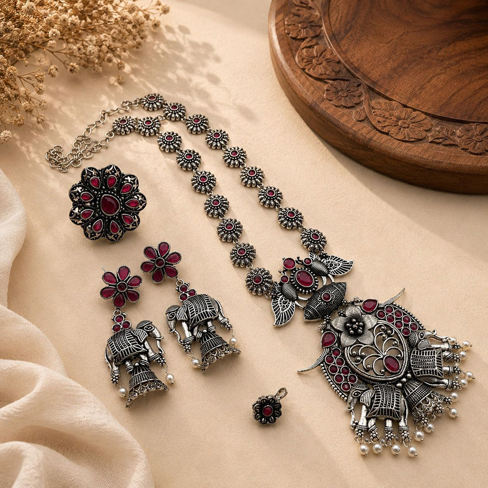 Hira Collections Designer Pota Stone And Pearl Embellished Combo Set