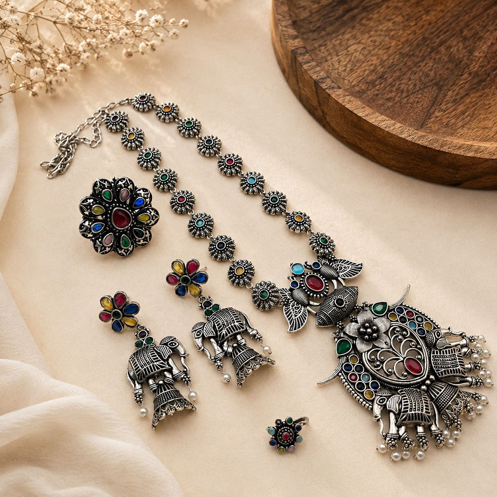 Hira Collections Designer Pota Stone And Pearl Embellished Combo Set