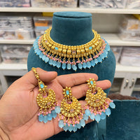 Hira Collections Royal Pota Stone And Pearl Stylish Choker Neckalce Set