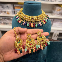 Hira Collections Royal Pota Stone And Pearl Stylish Choker Neckalce Set
