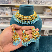 Hira Collections Royal Pota Stone And Pearl Stylish Choker Neckalce Set