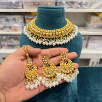 Hira Collections Royal Pota Stone And Pearl Stylish Choker Neckalce Set