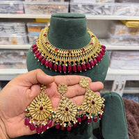 Hira Collections Royal Pota Stone And Pearl Stylish Choker Neckalce Set