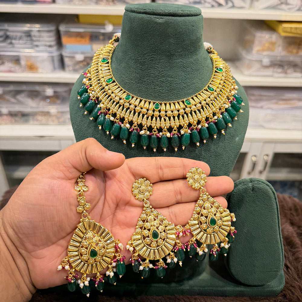 Hira Collections Royal Pota Stone And Pearl Stylish Choker Neckalce Set