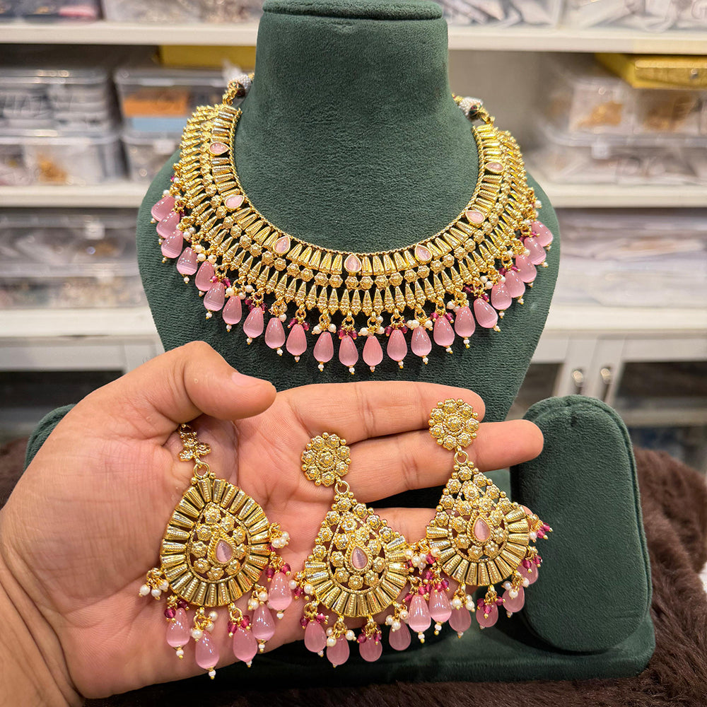 Hira Collections Royal Pota Stone And Pearl Stylish Choker Neckalce Set