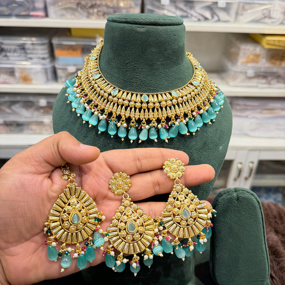 Hira Collections Royal Pota Stone And Pearl Stylish Choker Neckalce Set