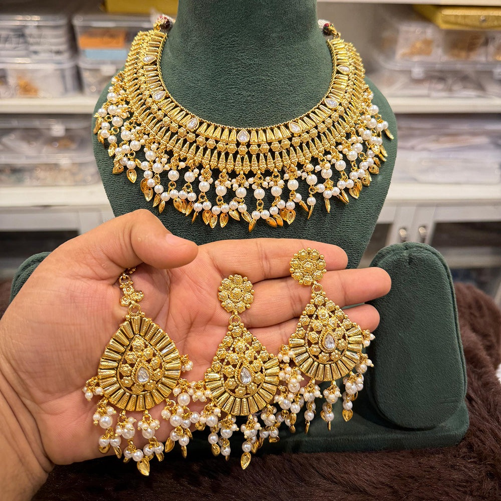Hira Collections Royal Pota Stone And Pearl Stylish Choker Neckalce Set