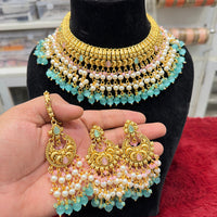 Hira Collections Royal Pota Stone And Pearl Stylish Choker Neckalce Set