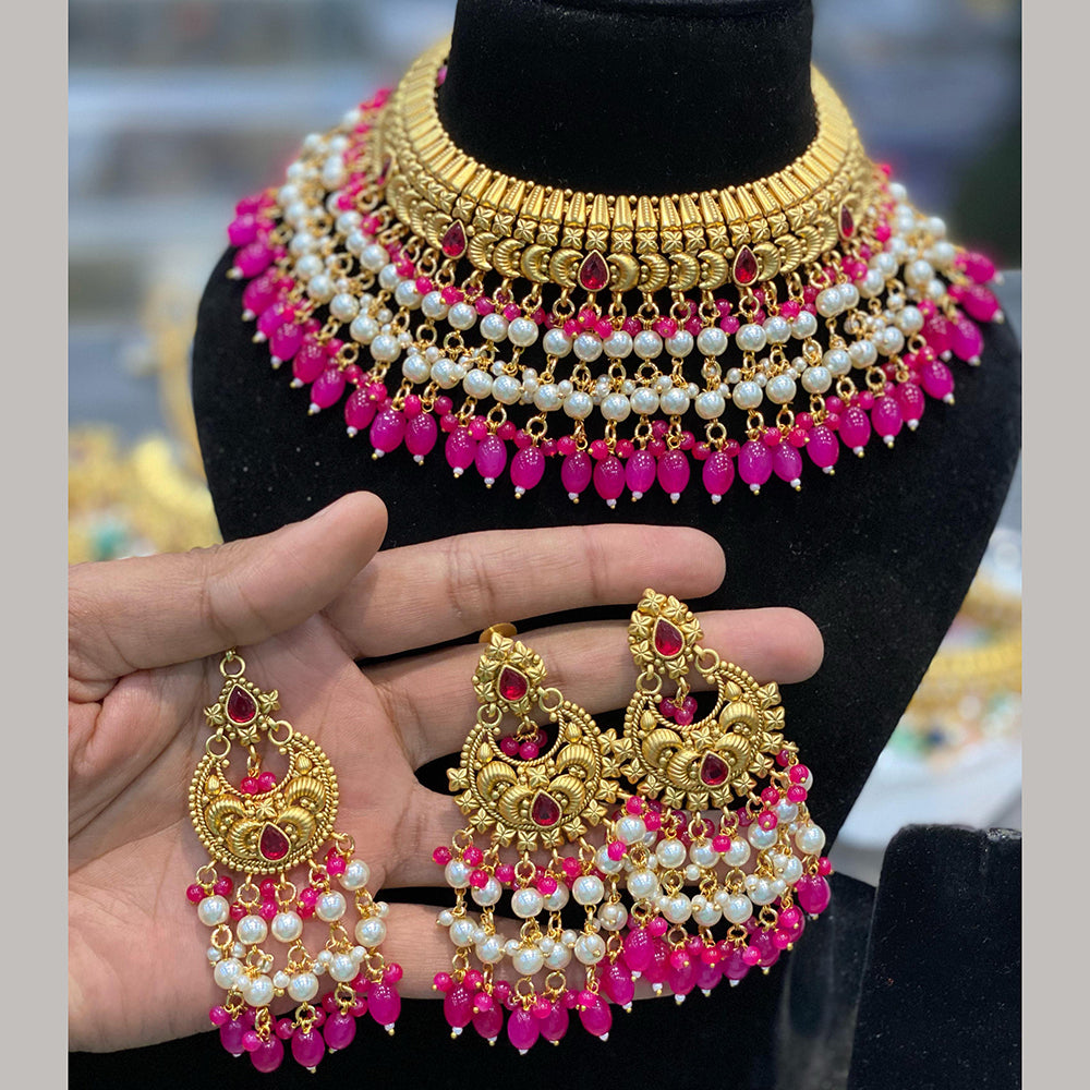 Hira Collections Royal Pota Stone And Pearl Stylish Choker Neckalce Set
