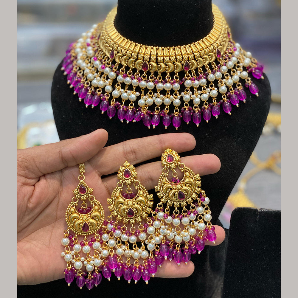 Hira Collections Royal Pota Stone And Pearl Stylish Choker Neckalce Set
