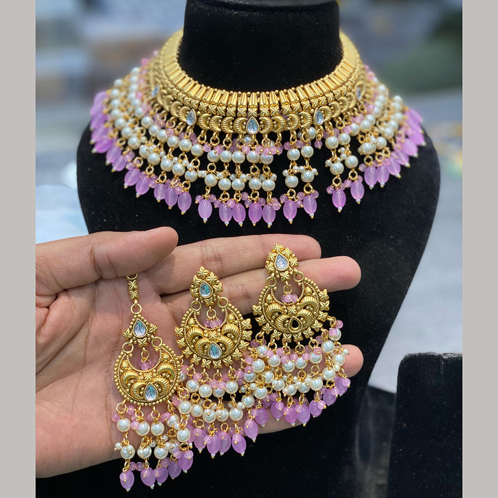 Hira Collections Royal Pota Stone And Pearl Stylish Choker Neckalce Set